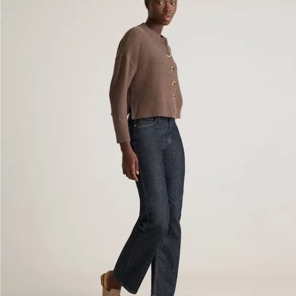 NWT Quince 100% Organic Cotton Cropped Cardigan - Heather Brown Large - Picture 10 of 11